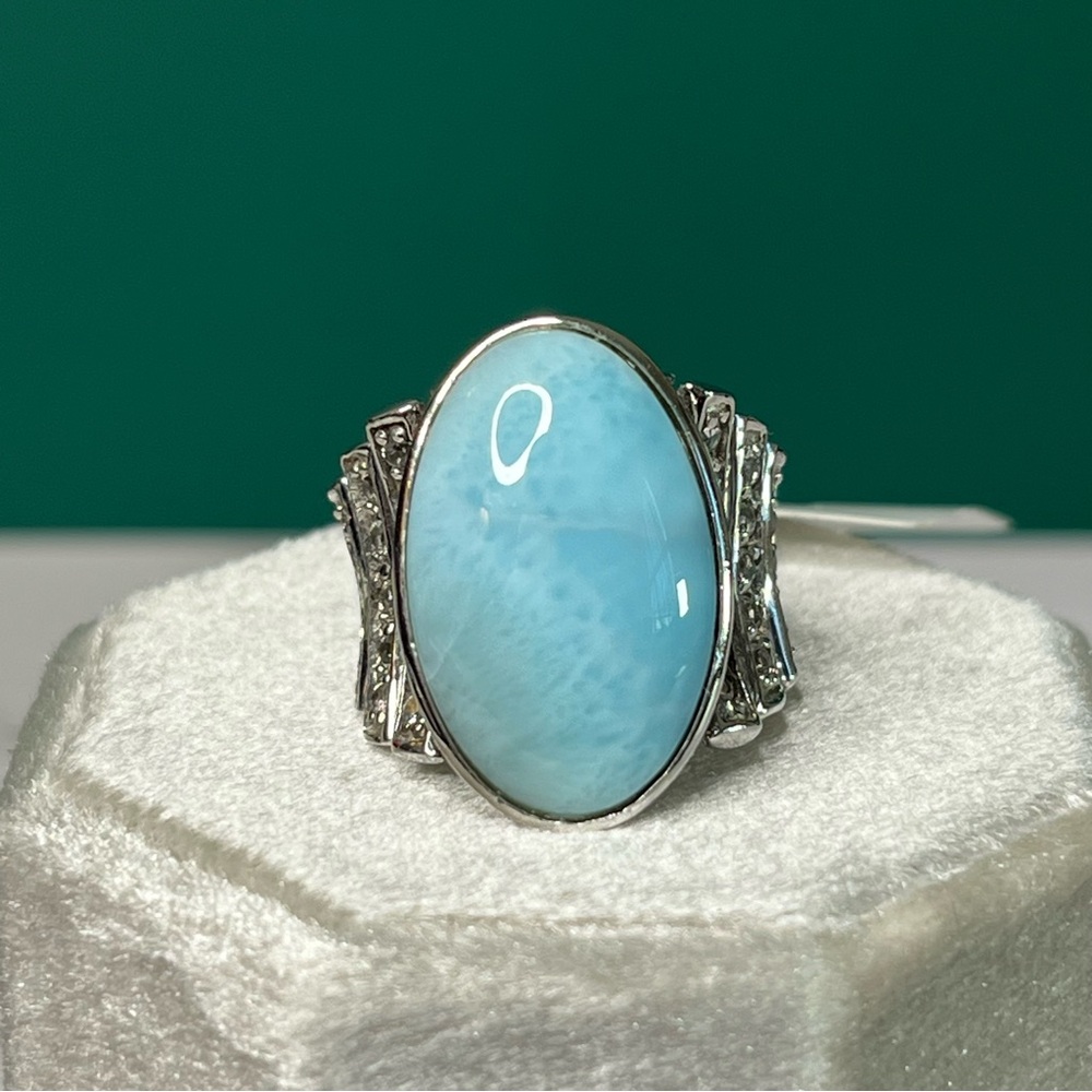 Larimar Wide Sterling Silver Ring White Topaz Accents Size 6 JTV NWT - Picture 3 of 7